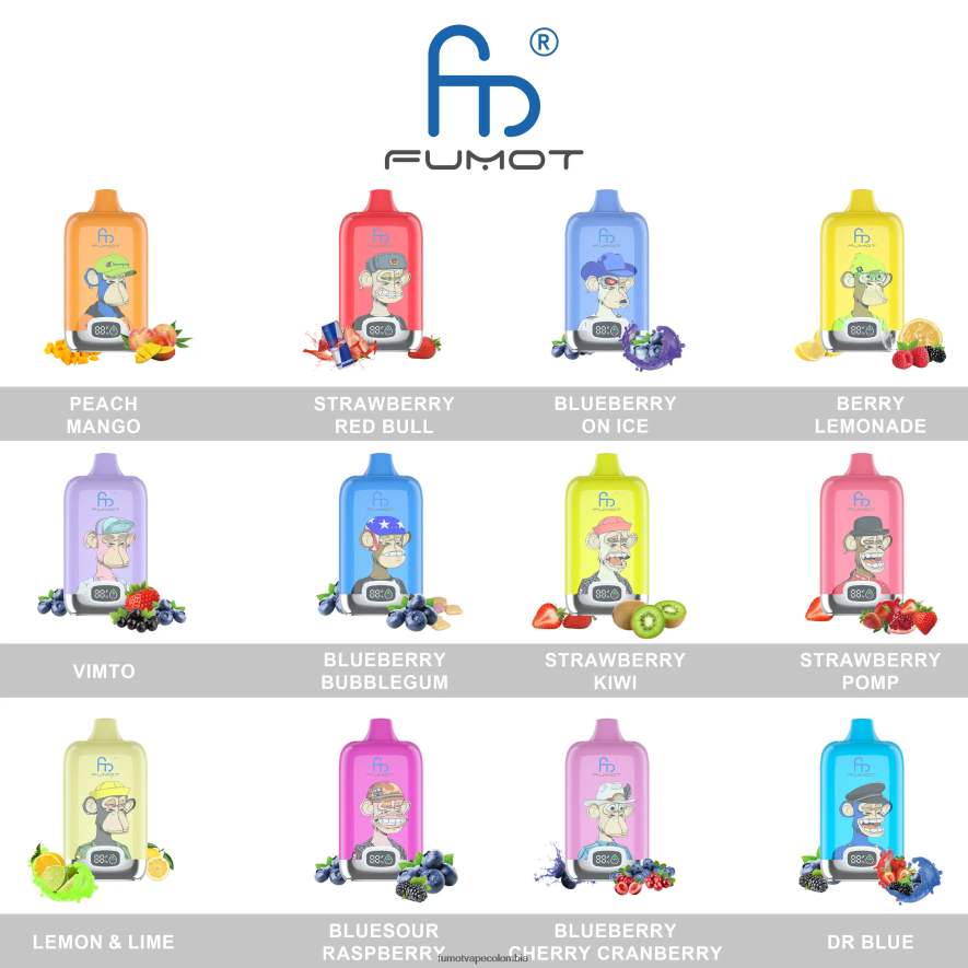 Fumot vape flavours - 12000 vapeador desechable de 20 ml - (1 pieza) bayas mixtas Fumot Digital Box 66880J138