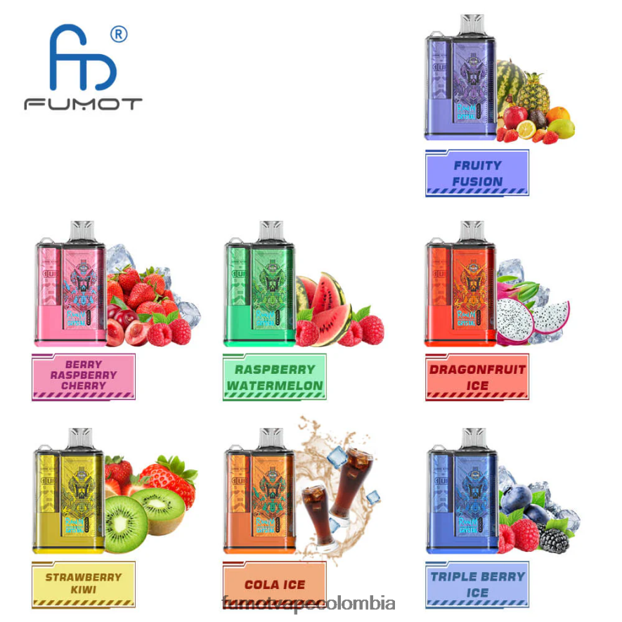 Fumot factory - 12000 caja de vapeo desechable - 20ml (1 pieza) frambuesa arándano Fumot Crystal 66880J261