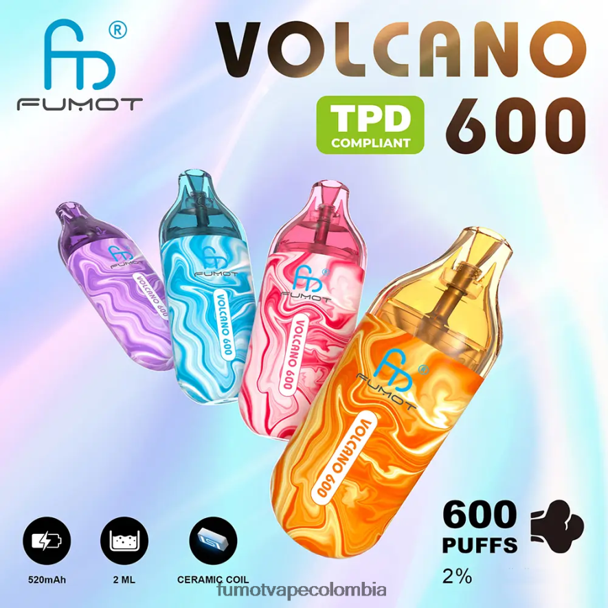 Fumot price - Vape desechable compatible con 600 tpd - 2 ml (juego de 3 piezas) piña durazno mango Fumot Volcano 66880J294