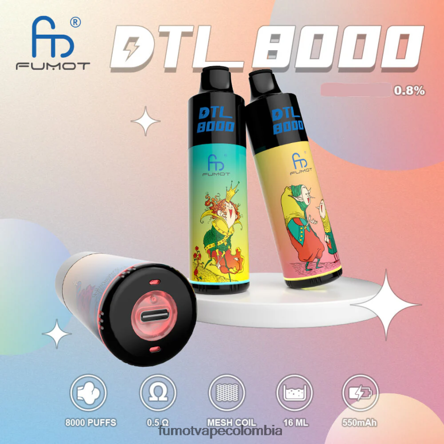 Fumot vape Colombia - Pluma vaporizador desechable 8000 - 16 ml (1 pieza) ron de piña y coco Fumot DTL 66880J423