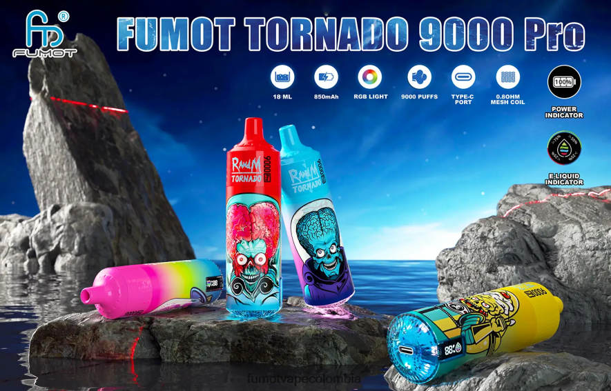 Fumot factory - 1 pieza de vaporizador desechable 9000 pro de 18 ml hielo de sandia Fumot Tornado 66880J241